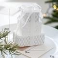 Sparkly white foam gift box ornament with silk bow for Christmas tree decoration - White Glitter Bow Gift Box (Style A)