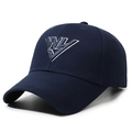 Navy blue cotton baseball cap with white embroidered WV logo and curved brim design - Navy Blue