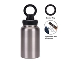 Black stainless steel water bottle with magnetic booster ring phone holder lid - 650ml / Silver