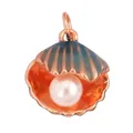 Enamel seashell charm pendant in rose gold finish with a white pearl accent - Aqua Blue Opening Pearl Shell