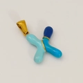 Blue letter X pendant in titanium steel with colorful drip oil and gold plated clasp - X-Single Pendant (Blue Tones/Gold)