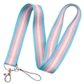 Rainbow striped phone lanyard with blue, pink and white colors and metal lobster claw - Trans Flag Stripe/YZ18-13