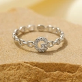 S925 sterling silver chain ring with pavé diamond letter G on a textured stone base - Silver-Letter G