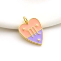 Colgante de corazón chapado en oro de 18K con esmalte naranja y lila y estrellas - Estilo Escorpio (10)