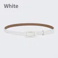 Women's minimalist white leather belt with a matching rectangular wrapped buckle - 105cm / White