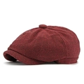 Retro newsboy cap featuring a classic red and black herringbone pattern fabric finish - 56-61cm (Elastic Adjustable) / Burgundy