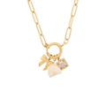 Gold paperclip chain necklace with bow, heart and crystal charms for women - Bowknot Heart Zircon Pendant