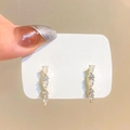 Elegant gold drop earrings with long tassels and shimmering clear zircon crystals - Water Drop Rhinestone Array Style (1 Word K-238)