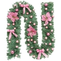 2.7m artificial Christmas garland with pink poinsettia flowers and decorative bows - 2.7M Pink Decoration