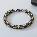 Men's Byzantine bracelet featuring a bold black and gold mixed titanium steel link design - 4mm / Black Gold / 16cm