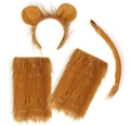 Set costume da leone con cerchietto orecchie, coda e polsini pelosi per feste cosplay - Set Leone in Peluche 3 Pezzi
