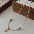 Tiger eye beaded necklace with a golden sun pendant and pink gemstone accents - Rhodonite Necklace XL0492