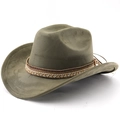 Classic olive green suede western cowboy hat with decorative beaded band and wide brim - M (56-58cm) / Army Green