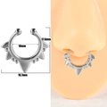 Silver non-pierced U-shaped septum ring with spikes and beads shown with 10mm size guide - Style 3 (Spike and Beads)
