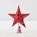 Puntale per albero di Natale a stella rossa glitterata in ferro con paillettes - 15CM / Rosso