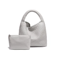 White hand-woven hobo shoulder bag and matching zipper clutch set in premium leather - Agate Grey
