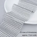 Silver 15-row rhinestone mesh ribbon, 7.5cm wide for DIY crafts and wedding decor - 12 Rows (Approx. 6cm Wide x 5 Yards) / Silver