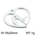 Silver stainless steel heart pendant with romantic couple silhouette cutout 19x20mm - Steel Style 4 (KLJ2355-Z)
