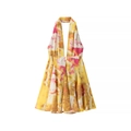 Abito halter tie-dye da donna con scollo a V e orlo a pieghe nei toni giallo e arancio - Stampato
