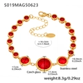 Golden stainless steel anklet with red Czech glass charms and adjustable chain - Round Style / 16+5cm / Gold Red