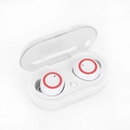 White TWS wireless earbuds with red ring accents and a translucent charging case - White Body + Red Ring