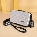 Mini silver hard shell crossbody bag with quilted texture and Forever Young strap - Diamond Silver