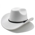 Classic white felt western cowboy hat with black braided trim on a clean white background - M(56-58cm) / White (Suede)