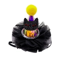 Sombrero de mago holográfico para mascotas con gato negro y pompón amarillo Halloween - Gato Negro