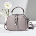 Grey PU leather handbag with tassel and silver bear charm pendant for women - Gray