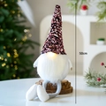 50cm Red and black sequined Christmas gnome with glowing beard and rustic wood base - Purple Long Leg Gnome A