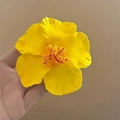 Vibrant yellow artificial hibiscus hair clip with realistic orange stamen details - Yellow Hibiscus Hair Clip