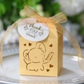 Pale yellow elephant hollow-out candy box with ribbon and thank you tag for weddings - Gold Yellow