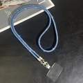 Detailed macro view of sparkling blue rhinestone crossbody phone strap with silver buckle - Sky Blue