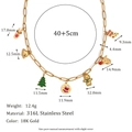 Collier trombone en acier inoxydable plaqué or 18K avec breloques de Noël et mesures - Collier à Maillons Trombone avec Charms de Noël - Or