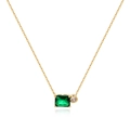 Minimalist gold necklace featuring rectangular green and round clear crystal pendants - Green Rectangle Zirconia Style / Green Zircon - Gold
