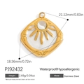 Golden stainless steel sunburst pendant with white enamel relief charm for DIY jewelry - PJ92432-Sun Rays