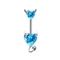 Piercing nombril cœur bleu diable avec cornes argentées et design de queue - Platine Zircon Bleu Clair