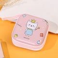 Pink cartoon princess cat square tin coin purse and earphone storage case with zipper - Crown Cat