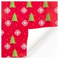 Christmas wrapping paper with red background, green trees and white snowflake patterns - Style 7