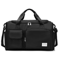 Large black nylon travel bag with multi-pocket design and adjustable strap - Black