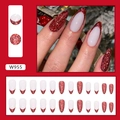 Press-on almond nails with wine red glitter French tips and creamy white base - Sparkling Wine Red [Glue Type]