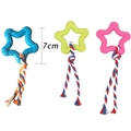 Jouet pour chien en forme d'étoile en caoutchouc avec corde en bleu, vert et rose - Petite Étoile avec Corde Tressée