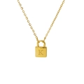 Gold-finished lock pendant necklace featuring a minimalist uppercase letter K engraving - Letter K