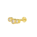 Gold labret stud featuring three micro-pave zircons for lip and ear cartilage piercings - Gold Trio Rhinestones (K-949)