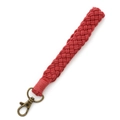 Handmade red braided cotton wrist strap keychain with bronze metal lobster clasp - Standard Type / Dark Red