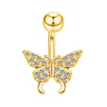 Piercing ombelico dorato in acciaio inossidabile con ciondolo a farfalla e cristalli chiari - Stile B Farfalla / Oro