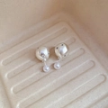 Macro view of matte star-engraved pearl and small glossy bead on luxury stud earring - 5# Silver Earring Post-Silver (Star Double Ball)