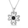 Fashionable four-leaf clover pendant in silver finish with white crystals and black center - Silver Black Agate Four Leaf Clover (KP53886-K)