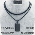Matte black stainless steel double layered necklace set with military dog tag pendant - Black (KN283140-KFC)