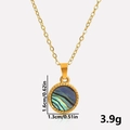 Detail showing dimensions of round abalone shell pendant necklace in 304 stainless steel - Gold Color Abalone Shell Necklace Set (S1994-G-B-N22)
